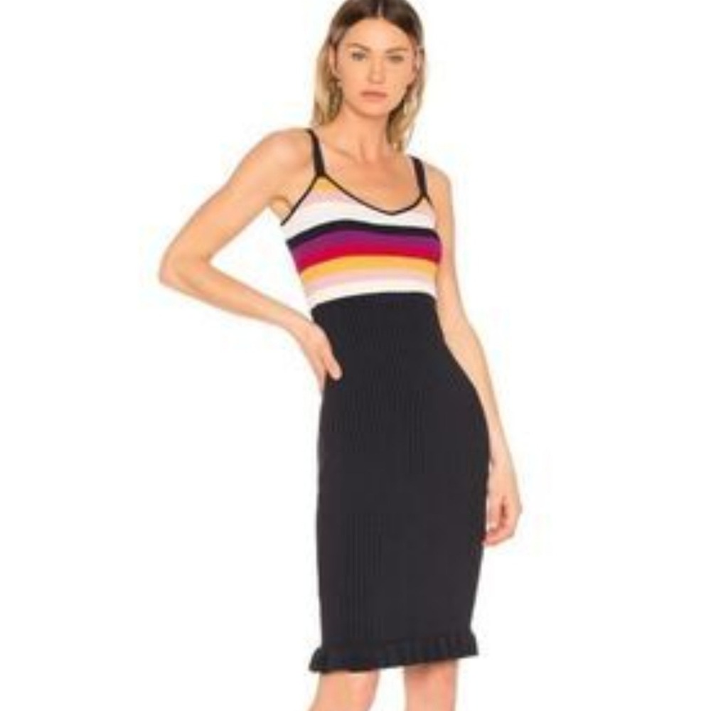 Cinq à Sept Marguerite Rainbow Ribbed Knit Dress Stretch Size XS Vacation Party